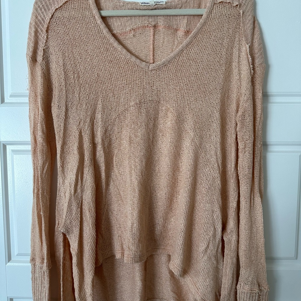 V-Neck Knit Sweater Top - Peach